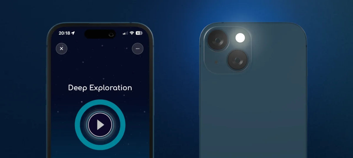 The Lumenate app shown on a phone, front and back