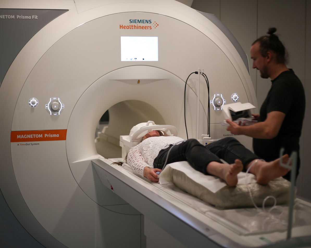 Man inside an MRI brain scanner